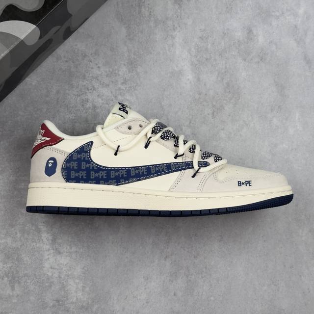 本地 核心私 Travis Scott X Fragment Design X Air Jordan 1 Low Og Sp Aj1 乔1 Bape联名-蓝勾抽