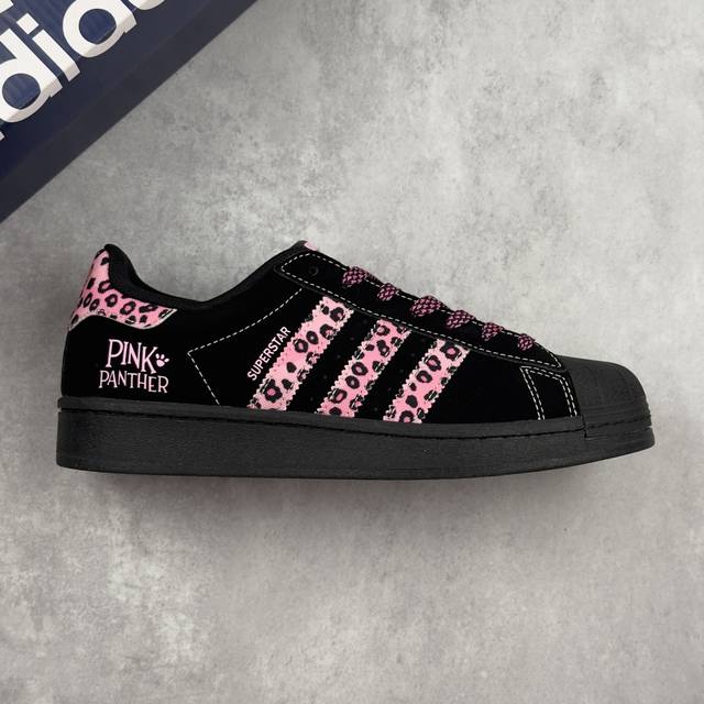 本地 核心私 Pink Panther X Adidas Original Superstar 粉红豹 X 阿迪达斯 低帮 黑粉贝壳头防滑耐磨轻便板鞋 鞋身整体