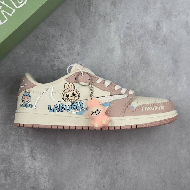 本地 核心私 Nike Air Jordan 1 X Travis Scott Aj1倒勾 乔一倒钩 拉布布联名 梦幻白粉配色 ‘Diy’定制 耐克 低帮文化篮