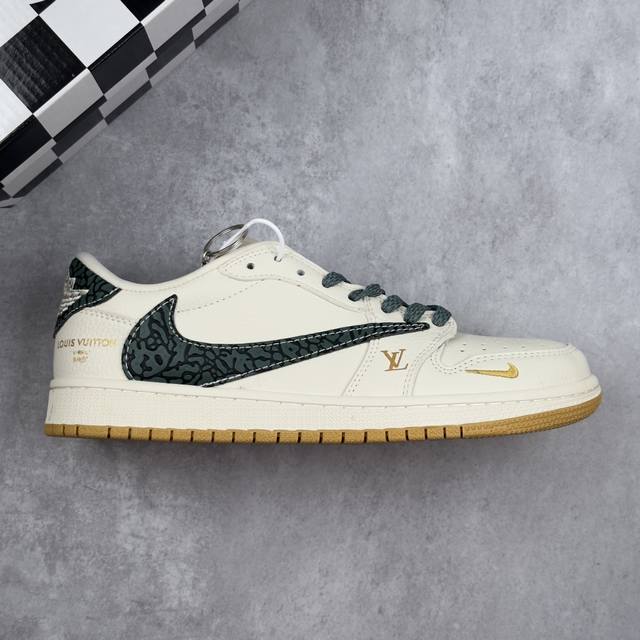 本地 核心私 Jordan Air Jordan Low 倒勾 “Lv联名'' 爆裂纹绿勾 低帮休闲运动板鞋 融合了Travis Scott 独特的潮流风格，个