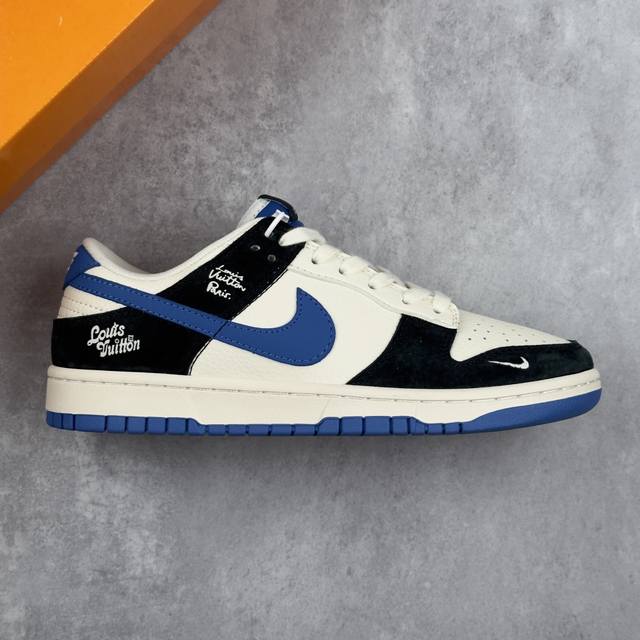 本地 核心私 Louis Vuitton X Nike Dunk Sb Low 路易威登Lv X 耐克 Sb 低帮 黑白蓝 休闲运动板鞋 鞋身整体以米白色皮革打