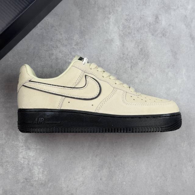 本地 核心私 耐克Nike Air Force 1 Low空军一号低帮经典百搭休闲运动板鞋“翻毛浅黄黑底” 男女鞋真标半码制#升级原楦原纸版数据开发版型#采用翻