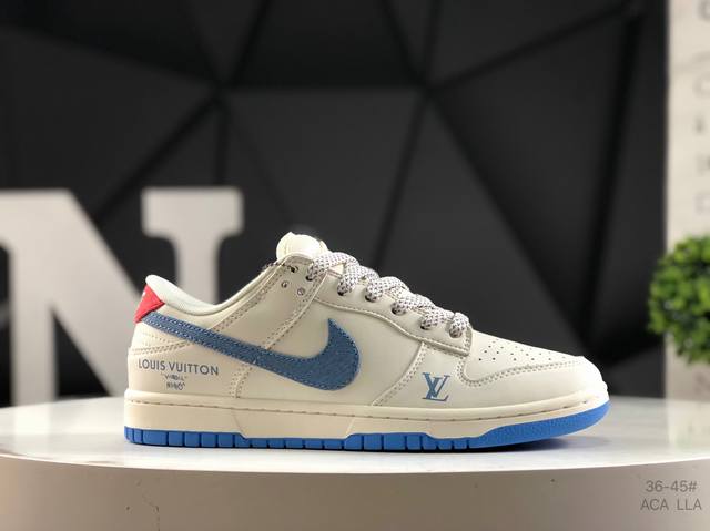 海外爆款限量发售！耐克 Nike Sb Dunk Low“ Lv联名 夏季冰蓝红” 周年高端定制 低帮休闲板鞋 定制鞋盒 大厂纯原品质出货 超高清洁度 皮料切割