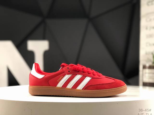 阿迪达斯 Adidas Originals Samba Og Talchum Pack Scarlet 桑巴舞系列绅士德训足球百搭皮革板鞋 货号：Ig8905