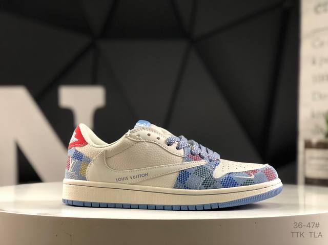 耐克 Travis Scott X Fragment Design X Air Jordan 1 Low Og Sp Aj1 Lv联名 五彩帆布 低帮文化休闲板