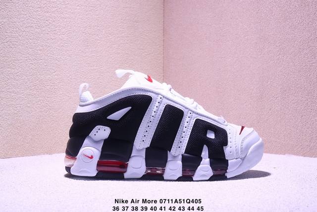 公司级Nike 耐克 原楦原纸版开发，采用荔枝纹皮鞋面材质，可视全掌透明中底气垫全新气垫亮炸，耐克Nike Air More Uptempo Qs皮蓬一代系列经