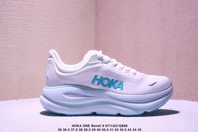 公司级Hoka One One Bondi 9 复古舒适防滑耐磨 低帮 山地户外跑步鞋 货号:1162013 尺码:36 36.5 37.5 38 38.5 3