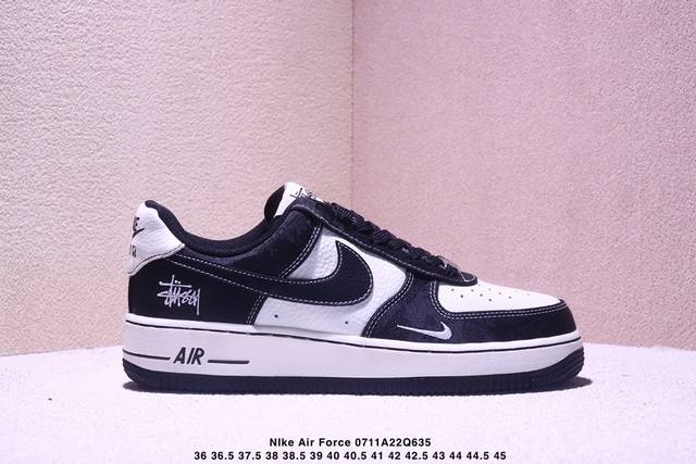 海外限量发售！公司级Nike Air Force 1 '07 Low 斯图西联名-黑丝绸 空军一号低帮 运动鞋 休闲鞋 折边针车 工艺难度大 原楦头原纸板 原装
