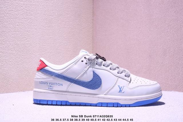 海外爆款限量发售！Nike Sb Dunk Low“ Lv联名 夏季冰蓝红” 周年高端定制 低帮休闲板鞋 定制鞋盒 大厂纯原品质出货 超高清洁度 皮料切割干净无