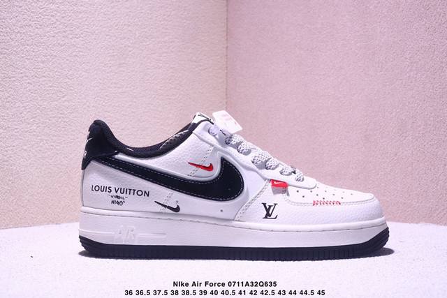 海外限量发售！公司级Nike Air Force 1 '07 Low “Lv联名 米黑勾红标”空军一号 低帮 运动鞋 休闲鞋 折边针车 工艺难度大 原楦头原纸板