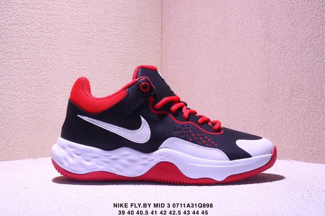 公司级Nike Fly.By Mid 3男户外运动缓震耐磨耐磨篮球鞋 前掌Zoom Air气垫+全掌Phylon泡棉组合，适合爆发型后卫，但后掌缓震极限较低 人