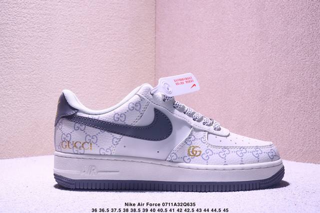 海外限量发售！公司级Nike Air Force 1 '07 Low “古驰联名 花纹灰勾”空军一号 低帮 运动鞋 休闲鞋 折边针车 工艺难度大 原楦头原纸板