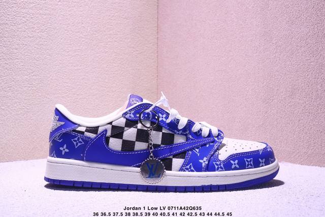 高端定制 Travis Scott X Jordan 1 Low Lv联名-蓝色妖姬 倒勾低帮休闲版本 原厂全头层皮 大厂纯原品质出货 纯正版型 定制鞋盒 皮料