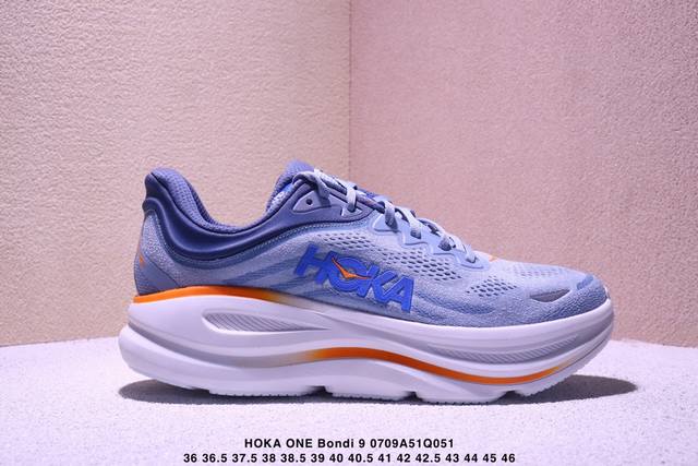 公司级Hoka One One Bondi 9 复古舒适防滑耐磨 低帮 山地户外跑步鞋 货号:1162012 尺码:36 36.5 37.5 38 38.5 3