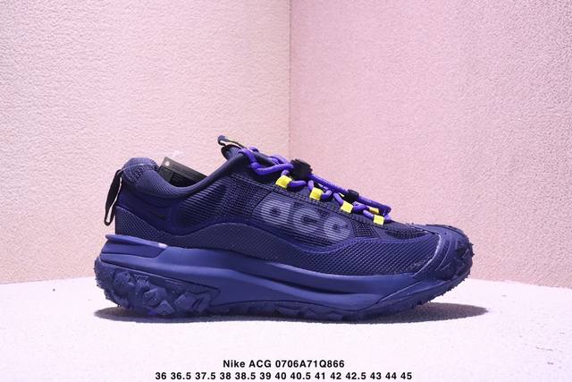 Nike Acg Mountain Fly 2 Low 低帮版本的Mountain Fly 全新来袭。该鞋款沿袭前代高帮型的设计传统，轻盈鞋面结合灵巧的脚趾包裹