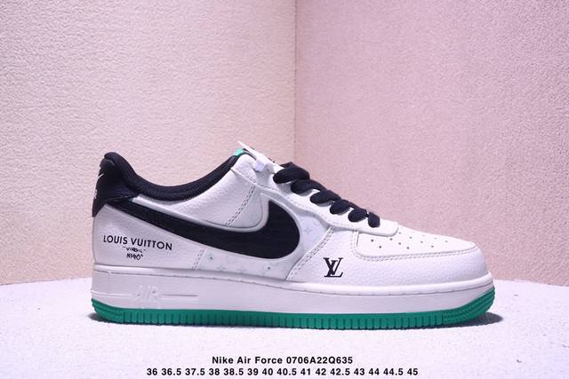 海外限量发售！公司级Nike Air Force 1 '07 Low “Lv联名 米黑鳞纹绿底”空军一号 低帮 运动鞋 休闲鞋 折边针车 工艺难度大 原楦头原纸