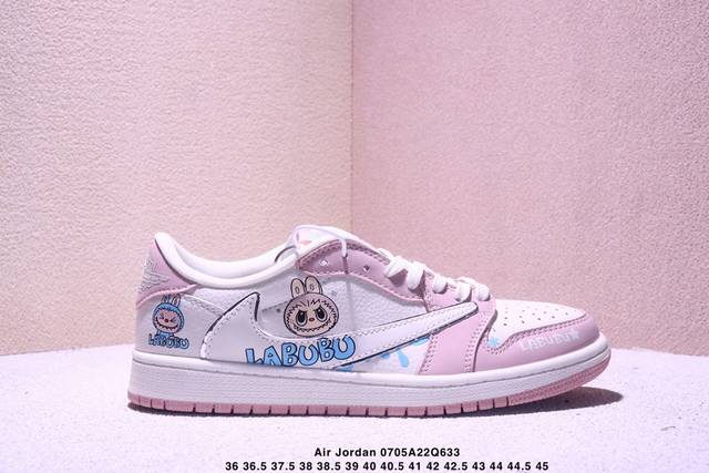 公司级 时尚元素X Jordan Air Jordan Low 倒勾 “Labubu联名''，浅粉白配色，融合了Travis Scott 独特的潮流风格，个性的