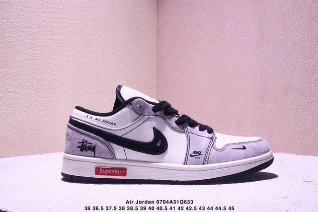 Nike Jordan Air Jordan 1“斯图西联名 灰黑红标双拼” 高端定制 低帮 复古 减震 防滑 耐磨 篮球鞋 定制鞋盒 大厂纯原品质出货 超高清