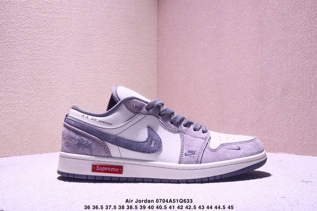 Nike Jordan Air Jordan 1“斯图西联名 灰黑红标双拼” 高端定制 低帮 复古 减震 防滑 耐磨 篮球鞋 定制鞋盒 大厂纯原品质出货 超高清