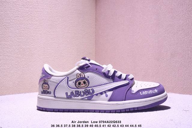 公司级 时尚元素X Jordan Air Jordan Low 倒勾 “Labubu联名''，梦幻紫白配色，融合了Travis Scott 独特的潮流风格，个性
