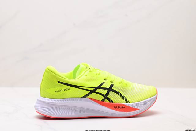 公司级Asics 亚瑟士Magic Speed 3稳定跑鞋鞋面 采用双层提花网面设计 提高包裹性和透气性 后跟搭载稳定系统科技T-Gel提升整体支撑力和结构感