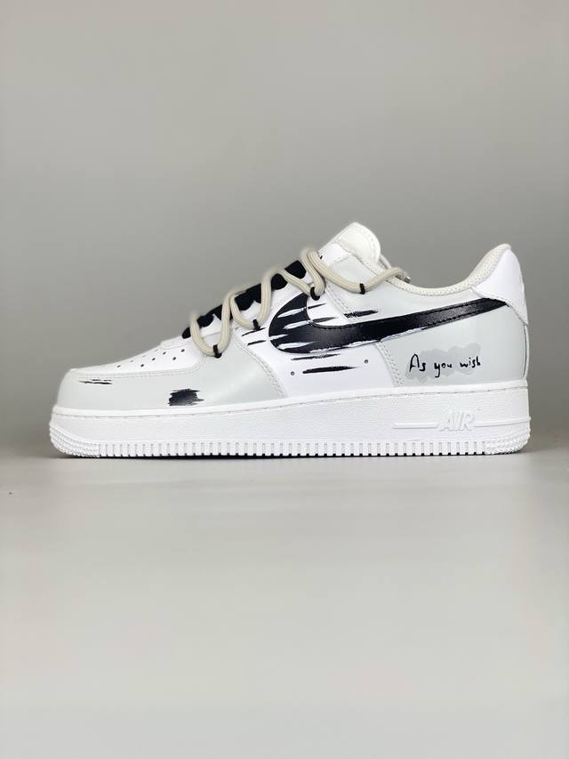 定制球鞋 Nike Air Force 1 空军一号 情侣款 夏季焕新 哥特瞬影 皮革 特殊鞋盒 低帮 板鞋 女款 黑白折边针车 工艺难度大 原楦头原纸板 原装