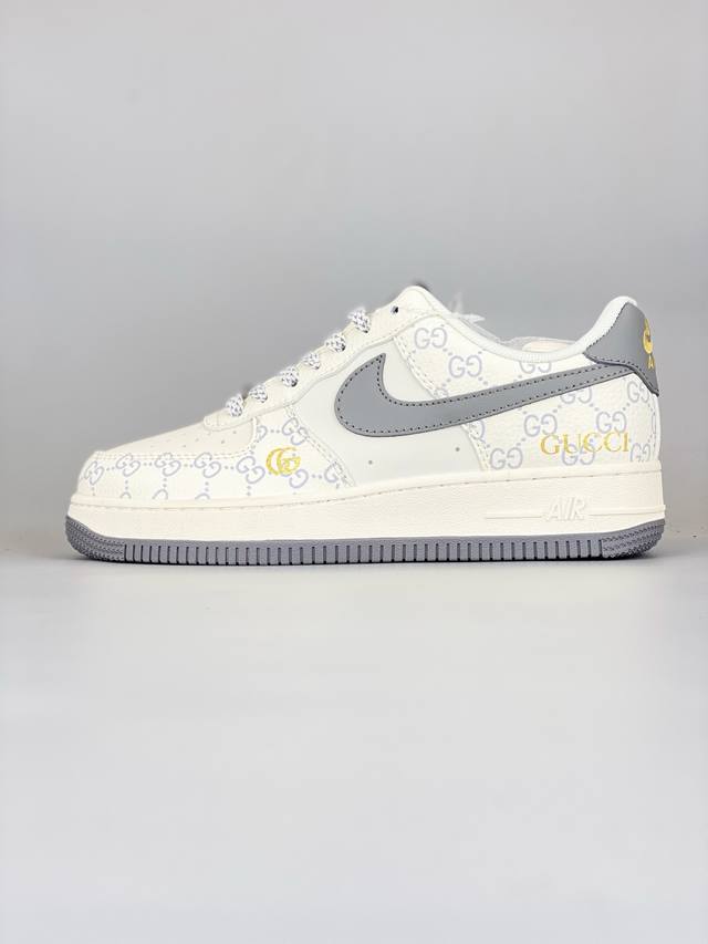海外限量发售！公司级Nike Air Force 1 '07 Low “古驰联名 花纹灰勾”空军一号 低帮 运动鞋 休闲鞋 折边针车 工艺难度大 原楦头原纸板