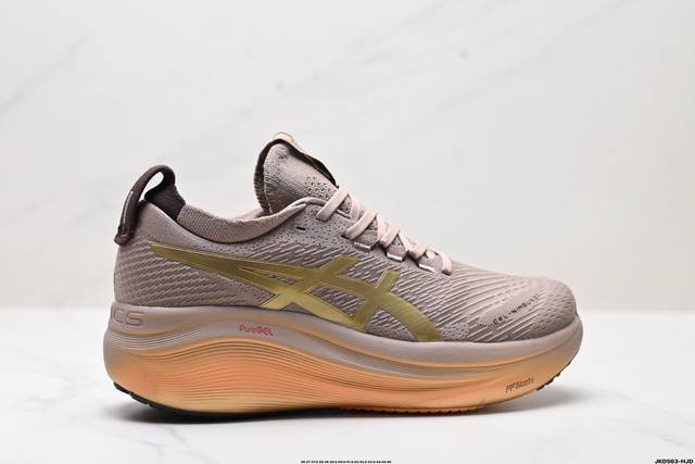 公司级Asics Gel-Nimbus 27 舒适防滑耐磨低帮休闲跑步鞋 鞋底采用了轻质发泡材料 并在后跟和前掌处采用了Asics亚瑟士核心科技-Gel缓震胶