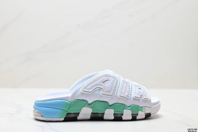 公司级Nike Air More Uptempo Slide耐克 皮蓬拖鞋 以流行于街头的涂鸦文化为设计灵感 整体的设计风格夸张而充满魅力 厚实而充满质感的皮质
