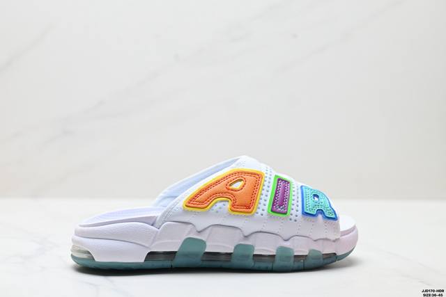 公司级Nike Air More Uptempo Slide耐克 皮蓬拖鞋 以流行于街头的涂鸦文化为设计灵感 整体的设计风格夸张而充满魅力 厚实而充满质感的皮质