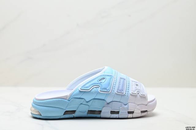 公司级Nike Air More Uptempo Slide耐克 皮蓬拖鞋 以流行于街头的涂鸦文化为设计灵感 整体的设计风格夸张而充满魅力 厚实而充满质感的皮质