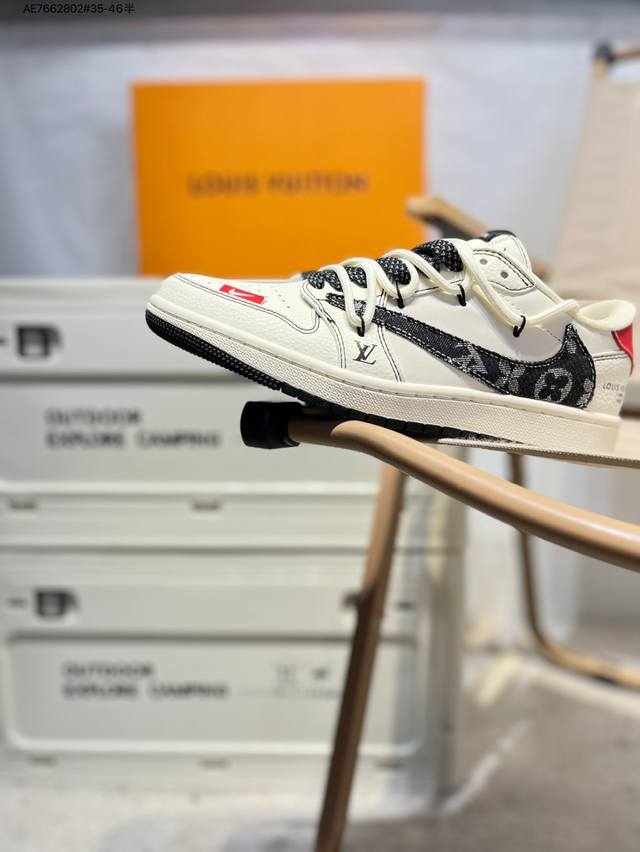 公司级头层皮# Lv X 乔丹Air Jordan 1 Low Aj1低帮系列篮球鞋 官方同步配色 原装级产物 #拒绝公底 立体鞋型 细节完美 高清洁度Dm68