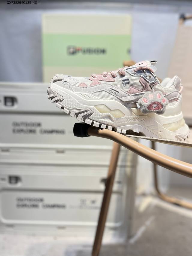 Fila Fusion斐乐潮牌 Bianco 织物合成革 硬糖 拼接减震防滑耐磨透气 低帮 老爹鞋T12W5 06Fgc Qx7322640#35-40半