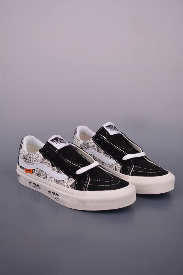 Vans Sk8-Low X Sns黑白涂鸦 以当地 Venice 沙滩为主题 设计上致敬1980和1990年代滑板者和冲浪者爱好者的穿着。鞋面整体以黑白为主色