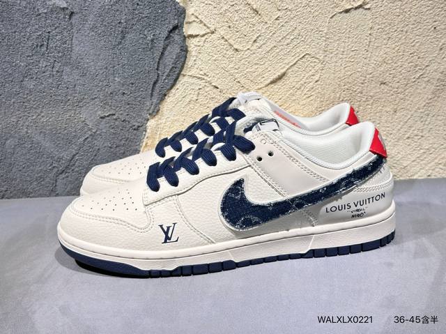 新品上市实拍 Nike Air Dunk Low 1“Lv联名 白黑金标 采用国际最流行缝线工艺，金色Lv标高端大气 今年最流行配色搭配，海外潮流爆款 低帮 复