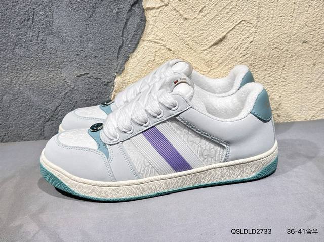 Gucci Distressed Screener Sneaker古驰经典小脏鞋原型复古百搭做旧老爹板鞋 复古学院风 546551 Qsldld2733