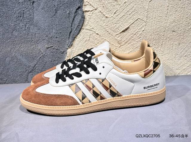 阿迪达斯Adidas Originals Samba Og 复古白蓝绿桑巴休闲运动板鞋 这款桑巴鞋展示了高质量的工艺 带有装饰的超锁缝制和无缝的手感 柔软、柔软