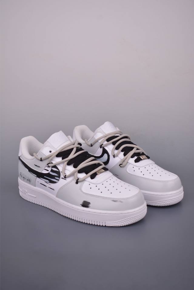 Nike Air Force 1 Low 灰白涂鸦 解构绑带 原楦头原纸板 打造纯正空军版型 专注外贸渠道 全掌内置蜂窝气垫 原盒配件 原厂中底钢印、拉帮完美