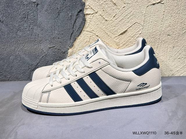 新品上市实拍 高端定制贝壳头阿迪Adidas Originals Superstar “巴黎世家联名---奶白蓝”高端定制 低帮休闲板鞋 定制鞋盒 大厂纯原品质