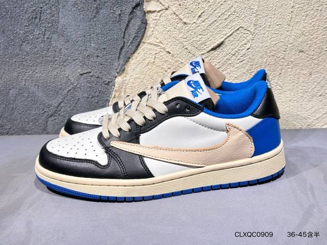 Travis Scott X Fragment Design X Air Jordan Aj1 Low Og Sp 三方联名闪电倒钩2.0低帮 白蓝黑 Dm78