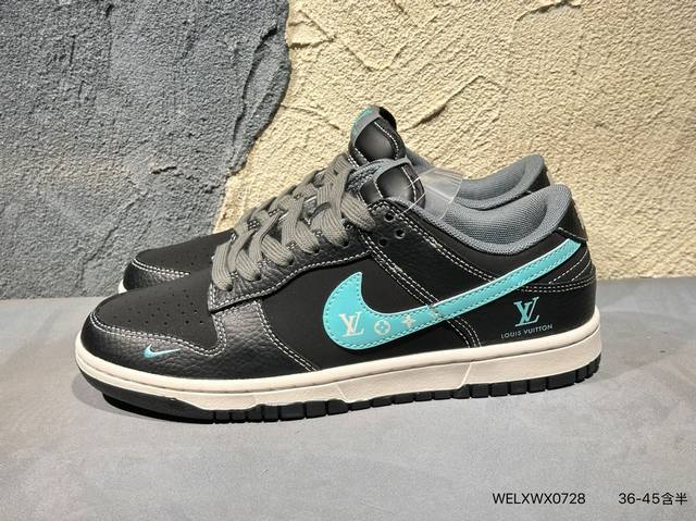 新品上市实拍 Nike Air Dunk Low 1“Lv联名 白黑金标 采用国际最流行缝线工艺，金色Lv标高端大气 今年最流行配色搭配，海外潮流爆款 低帮 复