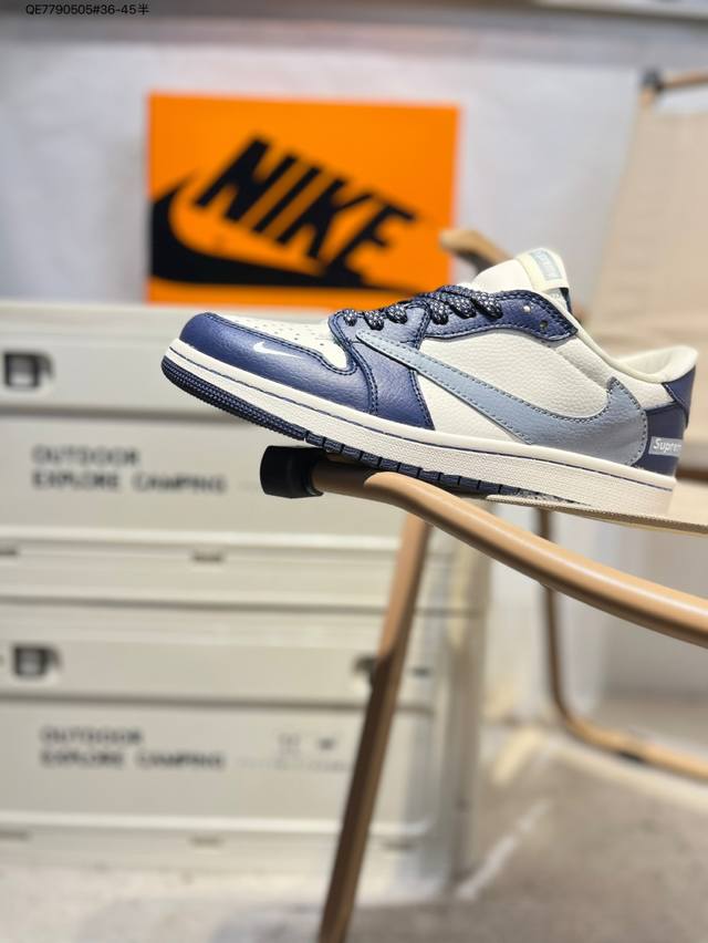 公司级头层皮Supreme X 乔丹Air Jordan 1 Low Aj1低帮系列篮球鞋 官方同步配色 原装级产物 #拒绝公底 立体鞋型 细节完美 高清洁度J