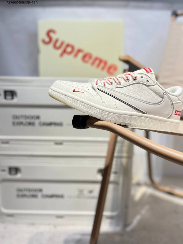 公司级头层皮Supreme X 乔丹Air Jordan 1 Low Aj1低帮系列篮球鞋 官方同步配色 原装级产物 #拒绝公底 立体鞋型 细节完美 高清洁度X