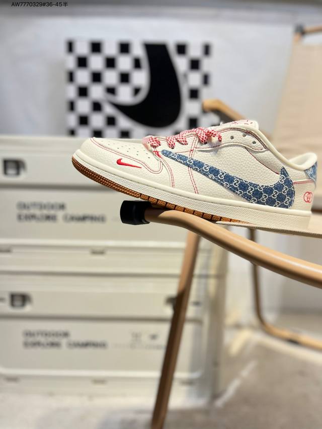 公司级头层皮古驰 X 乔丹Air Jordan 1 Low Aj1低帮系列篮球鞋 官方同步配色 原装级产物 #拒绝公底 立体鞋型 细节完美 高清洁度Xq1979