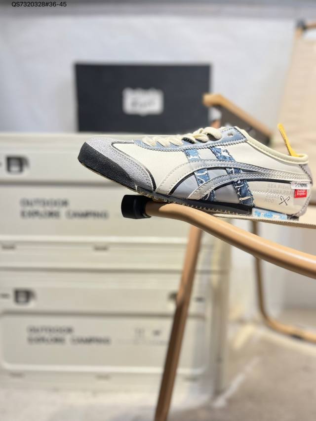 定制款# Onitsuka Tiger Mexico 66 Sd 鬼冢虎 墨西哥升级版系列低帮复古经典虎爪百搭休闲皮革慢跑鞋 采用软质粒面牛剖革组合翻毛皮饰条鞋