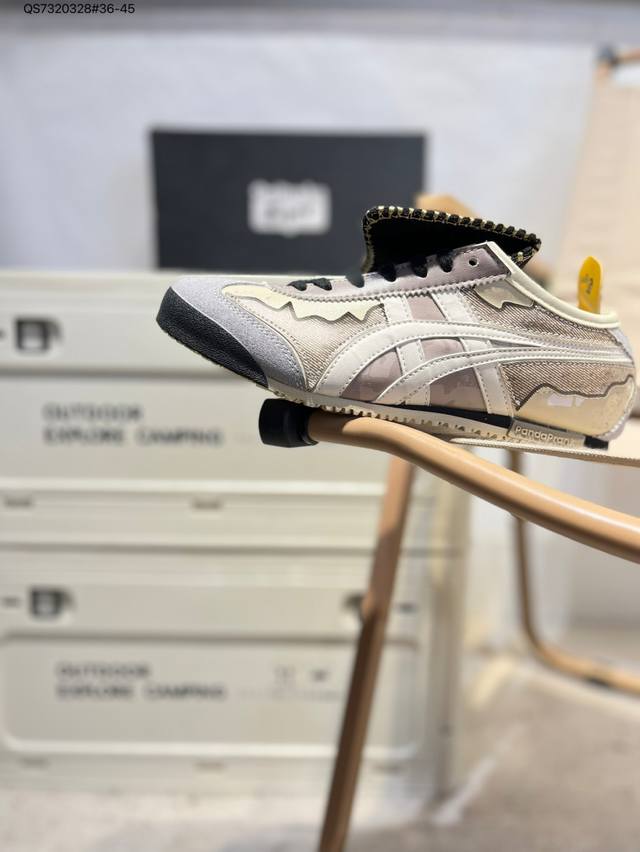 定制款# Onitsuka Tiger Mexico 66 Sd 鬼冢虎 墨西哥升级版系列低帮复古经典虎爪百搭休闲皮革慢跑鞋 采用软质粒面牛剖革组合翻毛皮饰条鞋