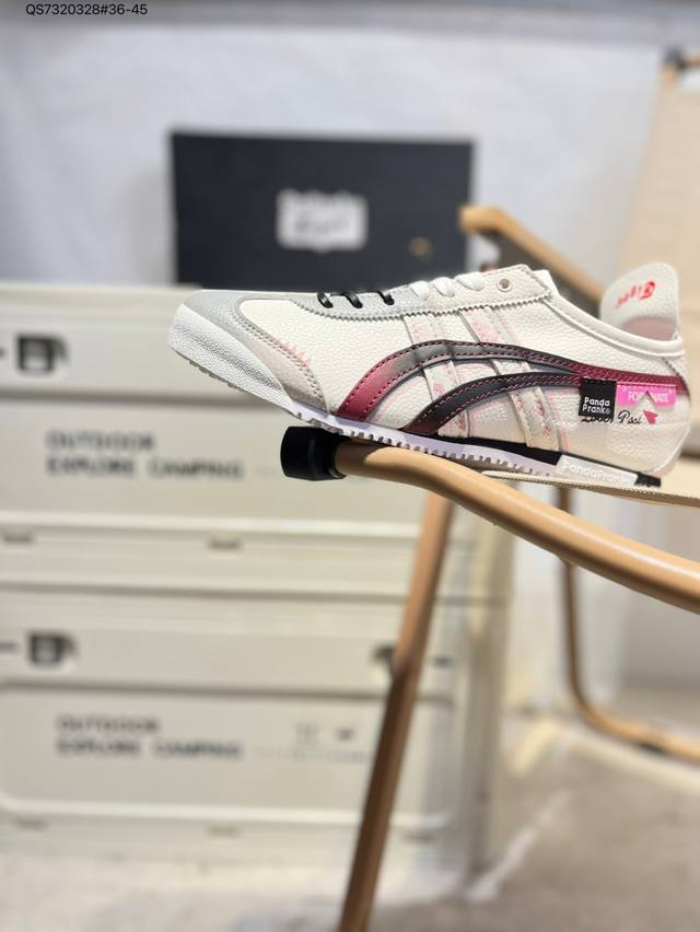 定制款# Onitsuka Tiger Mexico 66 Sd 鬼冢虎 墨西哥升级版系列低帮复古经典虎爪百搭休闲皮革慢跑鞋 采用软质粒面牛剖革组合翻毛皮饰条鞋