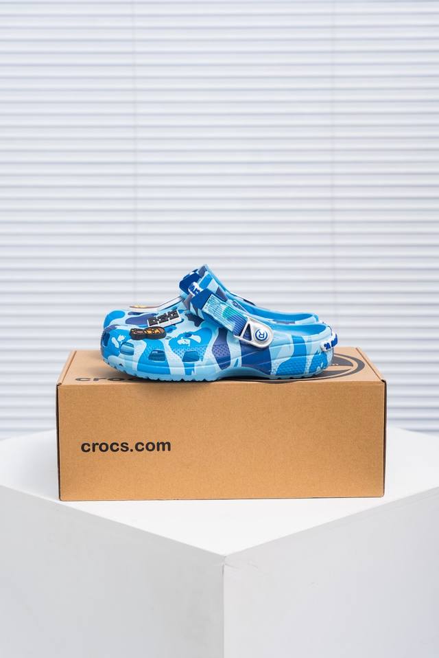核心私 Bape X Crocs Classic Clog卡骆驰 Classic Clog 迷彩印花 舒适百搭 洞洞鞋 猿人头联名 尺码：36 37 38 39