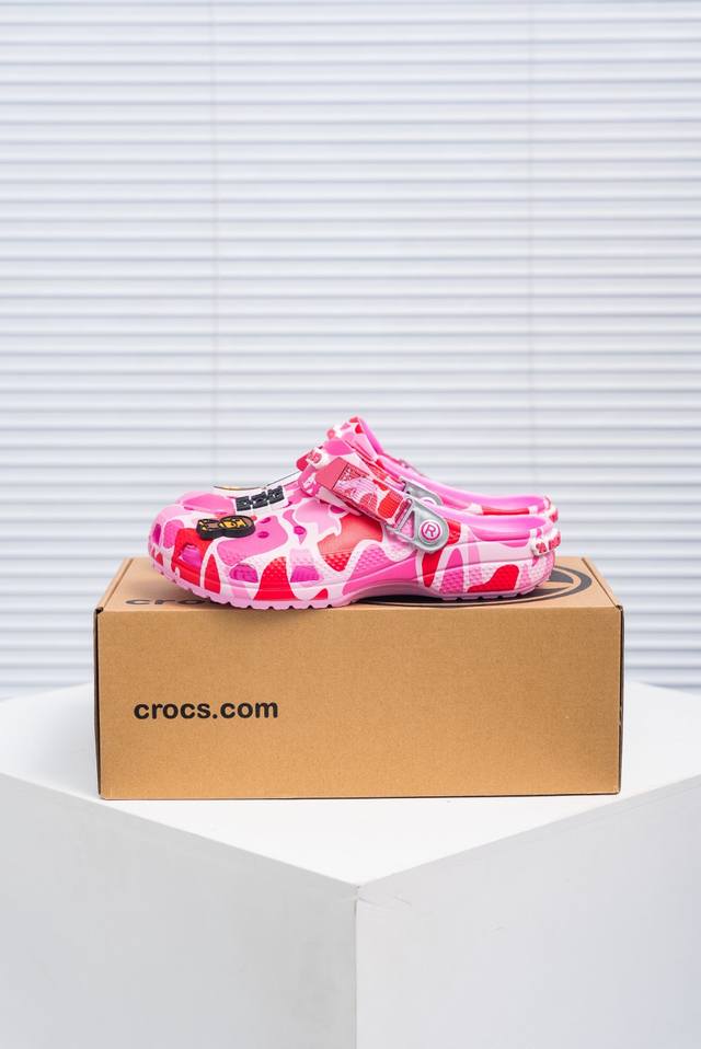 核心私 Bape X Crocs Classic Clog卡骆驰 Classic Clog 迷彩印花 舒适百搭 洞洞鞋 猿人头联名 尺码：36 37 38 39