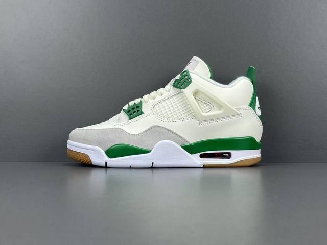 渠道优势 ！ 纯原 Aj4 Nike Sb X Jordan Air Jordan 4 Pine Green 联名款 中帮 复古篮球鞋 男款 绿白 尺码40-4